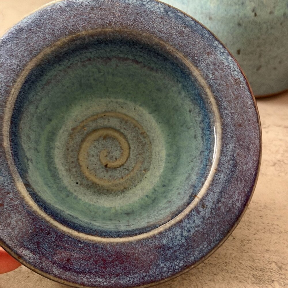 Vintage Studio Pottery Blue Butter Dip Chiller Tom's Thumb Pottery Lebanon ME - Picture 5 of 8